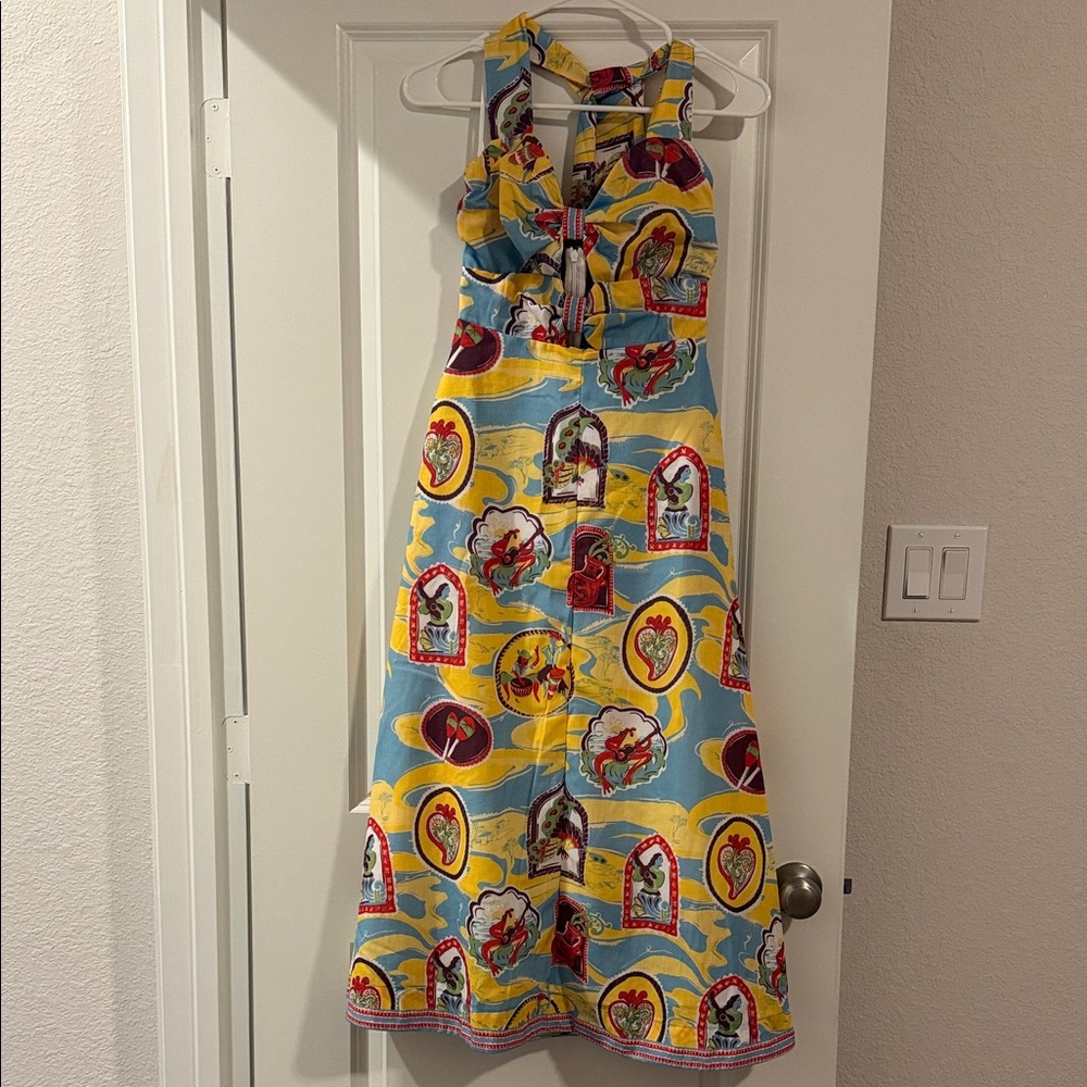 Bright Multicolor Halter Summer Dress - Yellow, Blue, Red